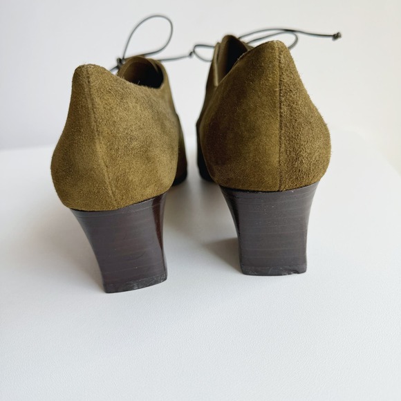 Joan & David Olive Green Suede Leather Lace Up Oxford Heels Size 7.5 - Picture 6 of 8